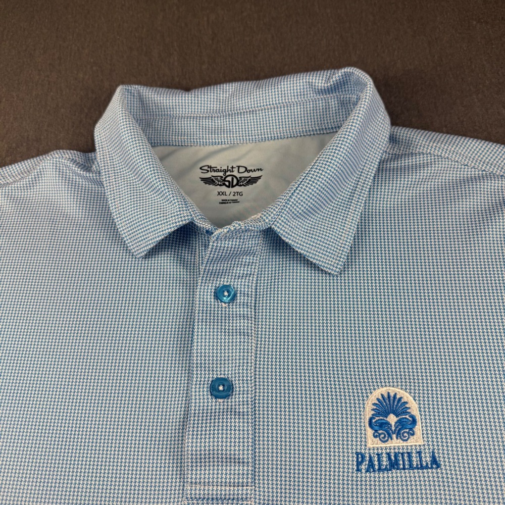 Straight Down Mens XXL Blue Houndstooth Palmilla Golf Polo Shirt Short Sleeve